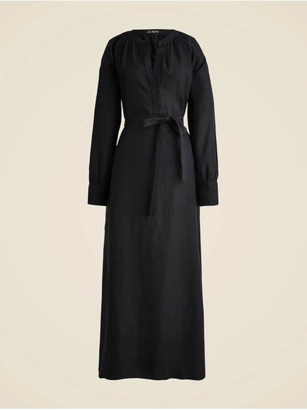 J.Crew NEW Cabana dress in linen Black XS Tie Waist Pockets Maxi
